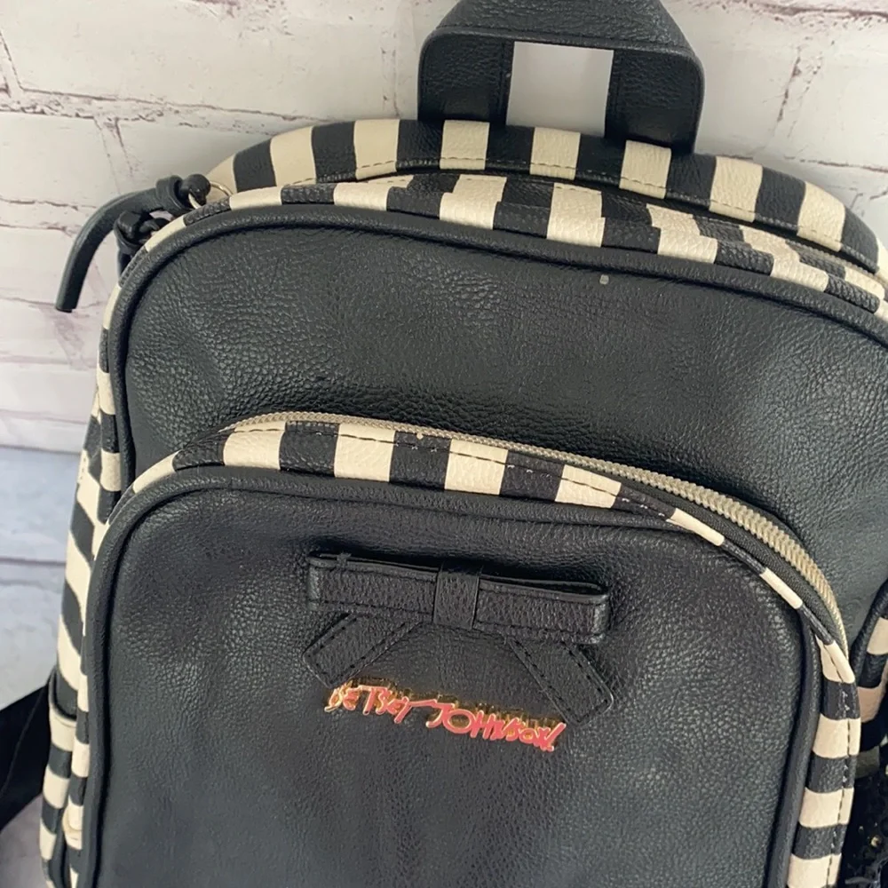 Betsey Johnson black striped backpack